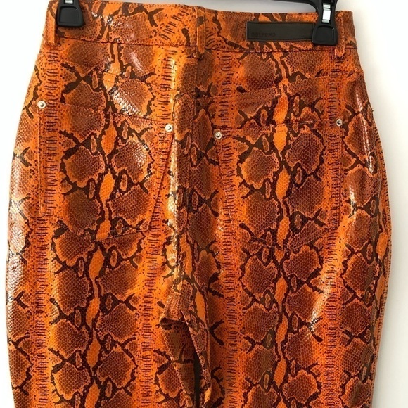 Grlfrnd Orange Snake Print Leather Straight Leg Pants 26 - Picture 9 of 13